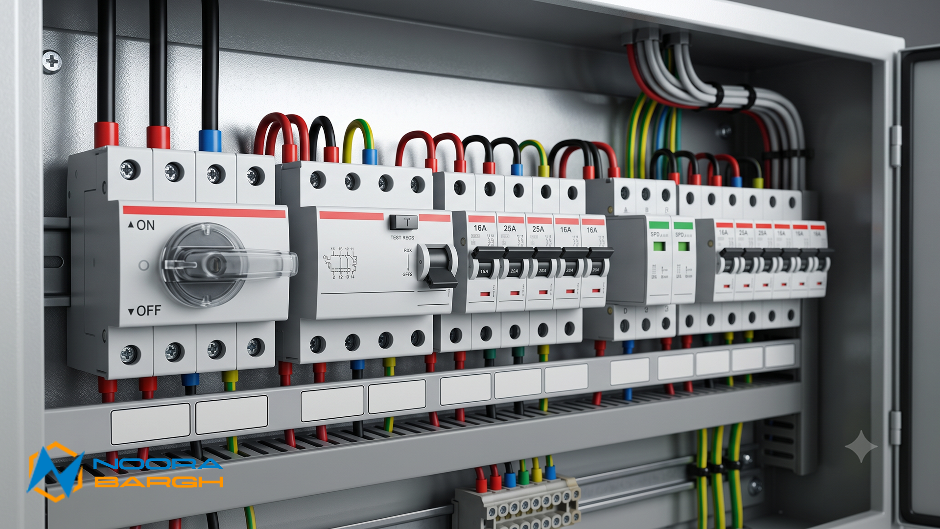 چیدمان دقیق و ایمن کلیدهای حفاظتی (MCB و RCD) در یک تابلو برق استاندارد